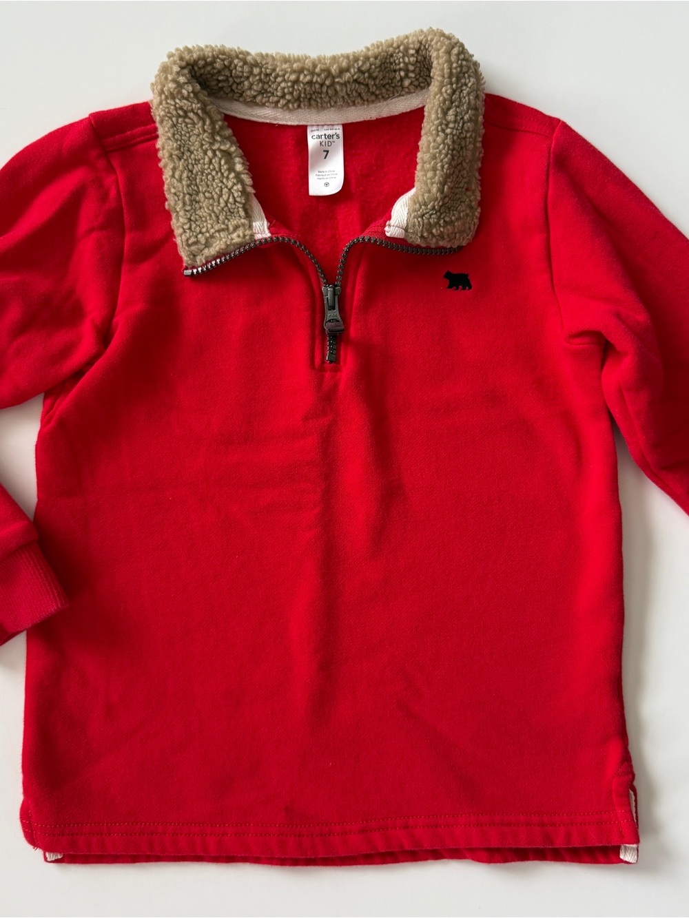Carter's Red Pullover Half-Zip with Tan Sherpa Collar - Kids